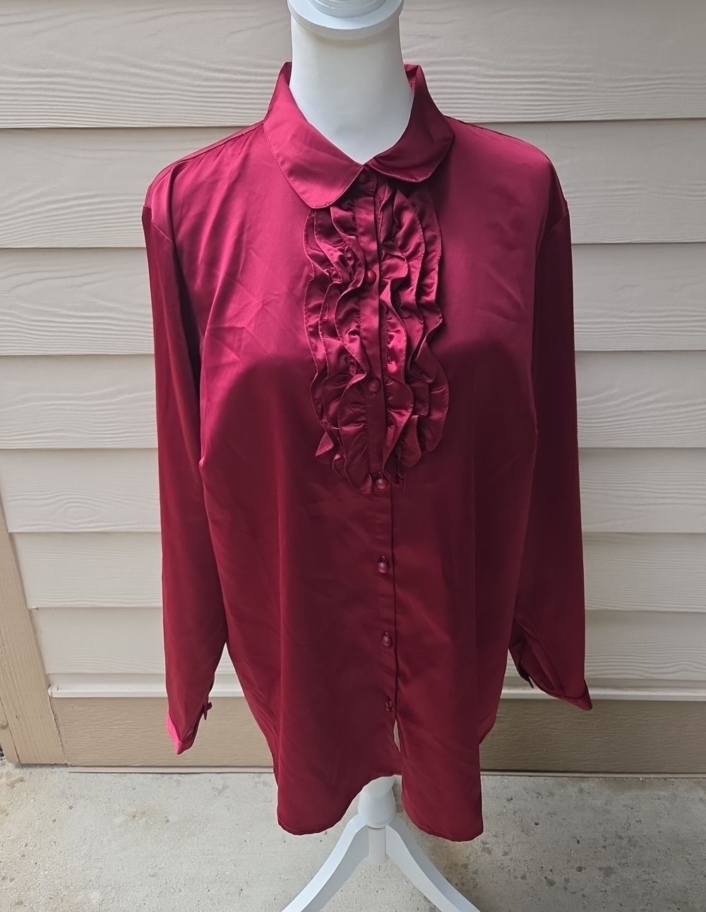 Talbots Satin Ruffle Front Button-Down Blouse – Wine Womens Size 2X